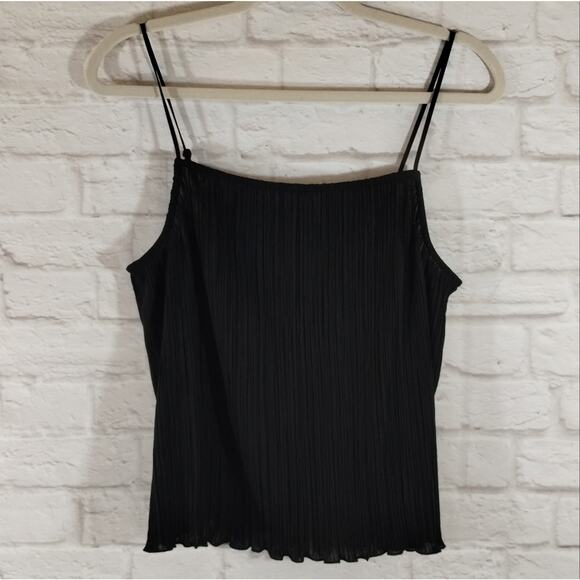 MA Madewell Black Square Neck Stretch Plissé Pleated Crop Cami Tank Top NWT M - Picture 6 of 12